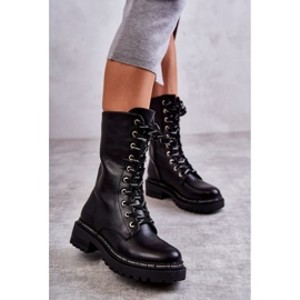 PG1 Wysokie Ocieplane Damskie Botki Wiązane Czarne Darla 2