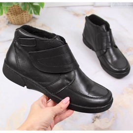 Botki damskie skórzane ocieplane na rzep Łukbut 676 czarne 1