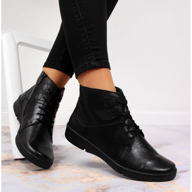 Botki skórzane damskie komfortowe ocieplane czarne Łukbut 1816 1