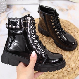 Botki dziewczęce lakierowane ocieplane czarne Vinceza 1