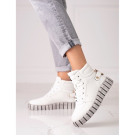 W. Potocki Sportowe botki damskie Potocki białe na platformie 1