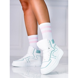 Wysokie sneakersy damskie Shelovet ze skóre ekologicznej biało zielone białe 2
