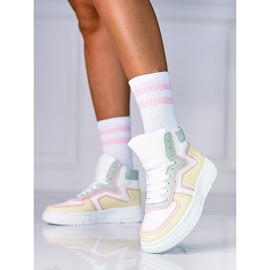 Wysokie sneakersy damskie Shelovet ze skóre ekologicznej biało żółto zielone białe wielokolorowe 1