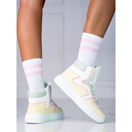 Wysokie sneakersy damskie Shelovet ze skóre ekologicznej biało żółto zielone białe wielokolorowe 2