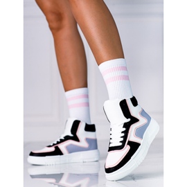 Wysokie sneakersy damskie Shelovet ze skóre ekologicznej biało czarne białe wielokolorowe 1