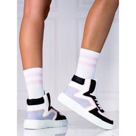 Wysokie sneakersy damskie Shelovet ze skóre ekologicznej biało czarne białe wielokolorowe 2