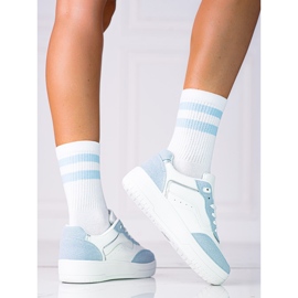 Modne sportowe buty damskie Shelovet na białej platformie niebieskie 2