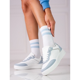 Modne sportowe buty damskie Shelovet na białej platformie niebieskie 1