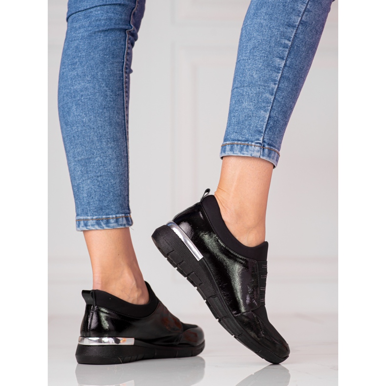 W. Potocki Lakierowane sneakersy damskie Shelovet lekkie czarne 1