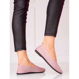 W. Potocki Materiałowe baleriny damskie Potocki z brokatem różowe 1