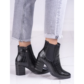 Botki sztyblety na słupku Shelovet czarne ze wzorem 1