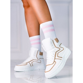 Wysokie sneakersy damskie Shelovet ze skóre ekologicznej biało beżowe beżowy białe 1