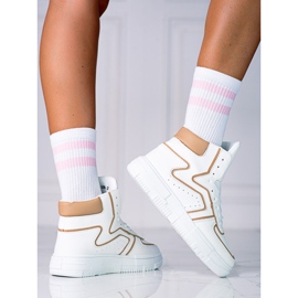 Wysokie sneakersy damskie Shelovet ze skóre ekologicznej biało beżowe beżowy białe 2