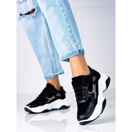 Sznurowane sneakersy damskie Shelovet na wysokiej platformie czarno białe czarne 2