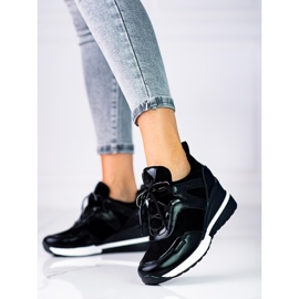 Sznurowane sneakersy damskie na koturnie Vinceza czarne 1