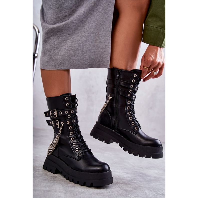 PG1 Wysokie Workery Botki Z Łańcuchem Czarne Montero 2