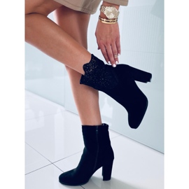 Botki na obcasie z koronką Esmeralda Black czarne 1