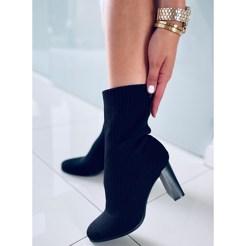 Botki na obcasie skarpetkowe Hermiona Black czarne 1