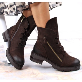 Botki damskie z zamkiem ocieplane brązowe Potocki 1