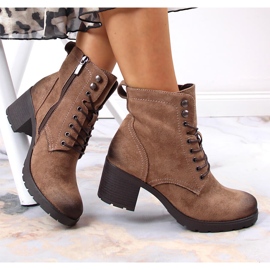 Botki damskie zamszowe ocieplane brązowe Potocki 1