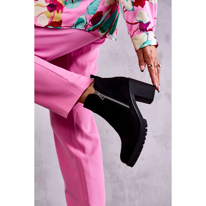 Zamszowe Botki Na Obcasie Z Suwakiem Czarne Sevione 2