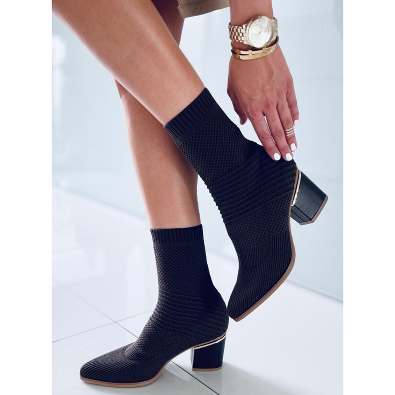 Botki na obcasie skarpetkowe Tiara Brown brązowe 1