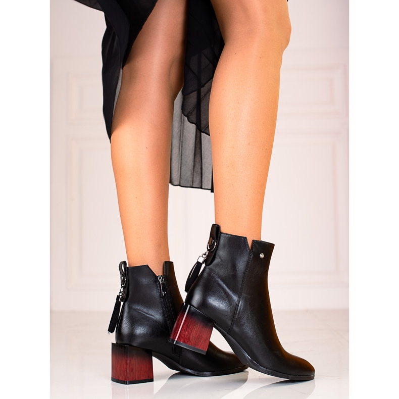 W. Potocki Modne botki damskie na słupku Potocki czarne 1