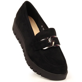 Mokasyny damskie na platformie eko zamsz czarne Sergio Leone 1
