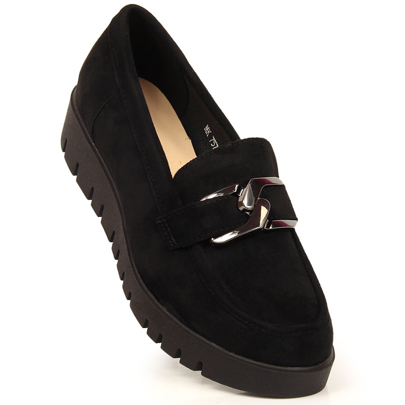 Mokasyny damskie na platformie eko zamsz czarne Sergio Leone 1