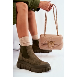 FB2 Modne Wsuwane Botki Na Platformie Zielone Jenna brązowe 1