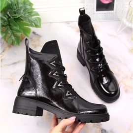 Botki damskie z cekinami lakierowane czarne S.Barski 1