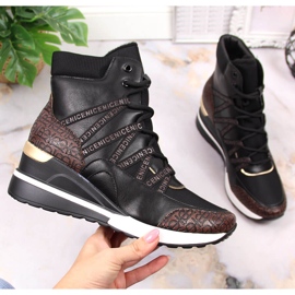 Botki damskie sneakersy na koturnie czarne Potocki 1