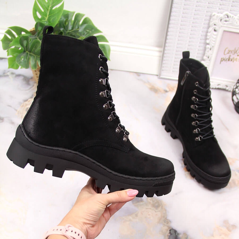 Workery damskie zamszowe trapery czarne Potocki 1