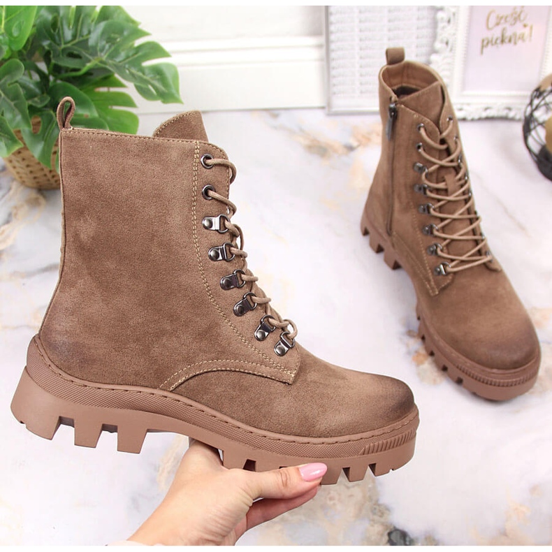 Workery damskie zamszowe trapery brązowe Potocki 1