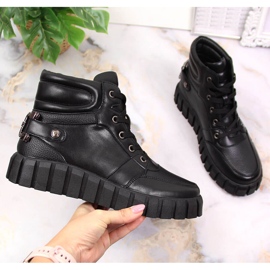 Workery damskie platformy z ozdobą czarne Potocki 1