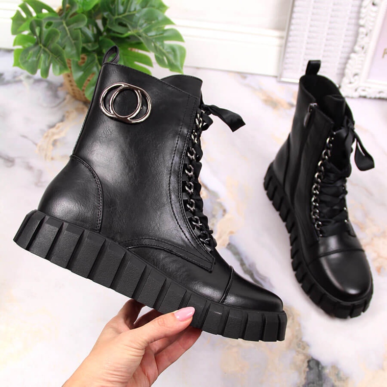 Workery damskie na platformie czarne Potocki 1