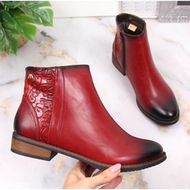 M. DASZYŃSKI Botki damskie sztyblety ocieplane czerwone Daszyński SAN4B 1