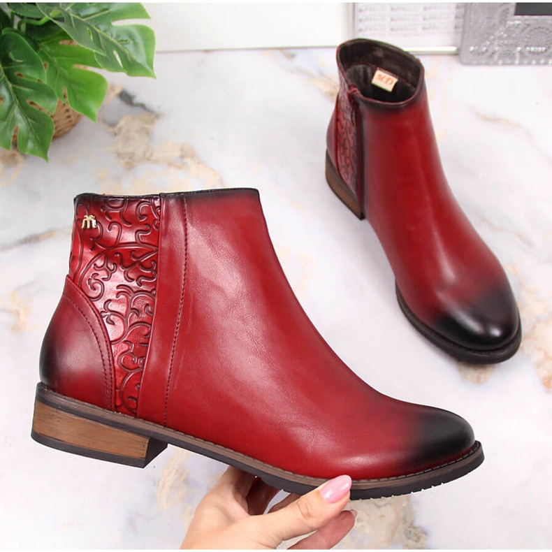 M. DASZYŃSKI Botki damskie sztyblety ocieplane czerwone Daszyński SAN4B 1