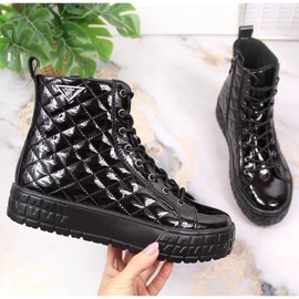 Skórzane pikowane botki damskie ocieplane czarne Filippo PAW369 2