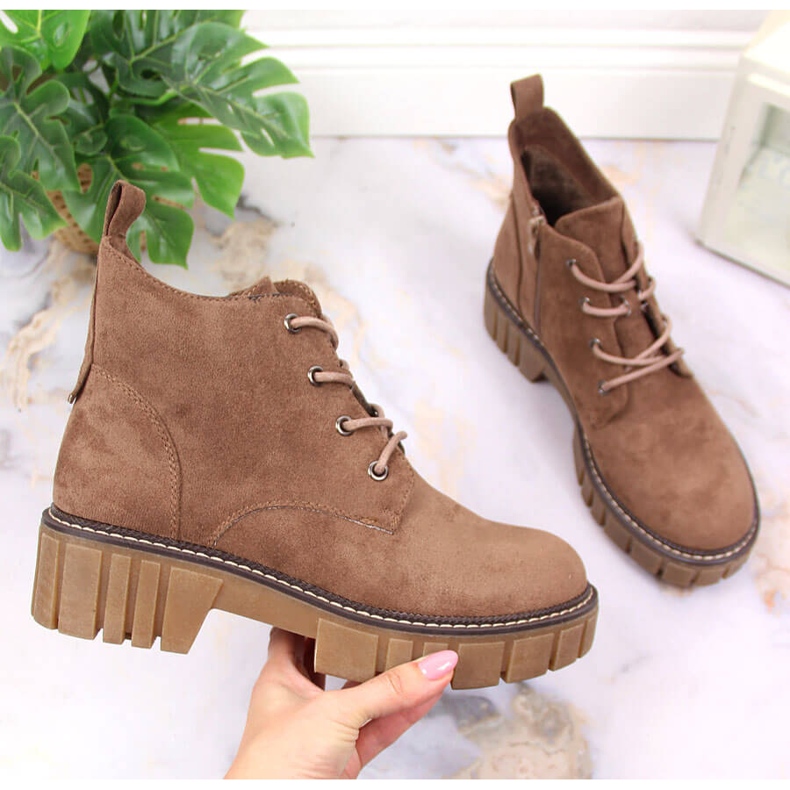 Workery damskie ocieplane na platformie zamszowe brązowe Sergio Leone 1