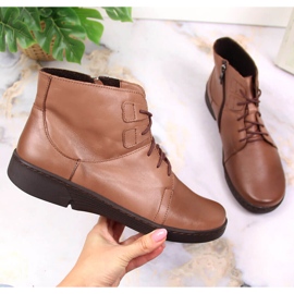 Skórzane komfortowe botki damskie ocieplane brązowe Łukbut LUK1816B 1