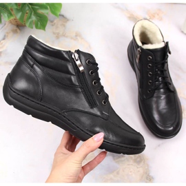 Skórzane botki damskie komfortowe ocieplane czarne Łukbut LUK724A 1