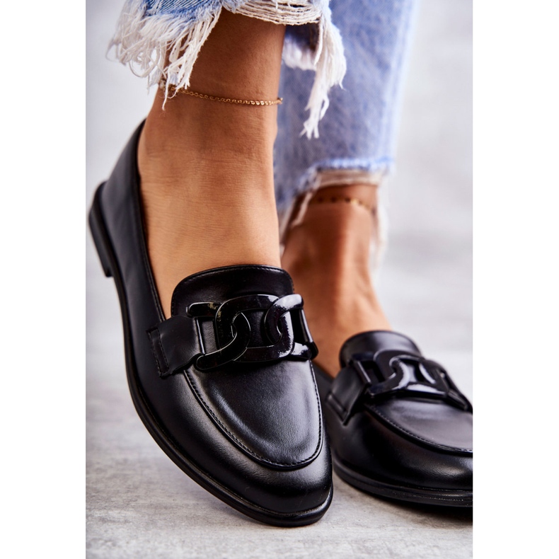 FB2 Damskie Skórzane Mokasyny Z Ozdobą Czarne Kerrie 2