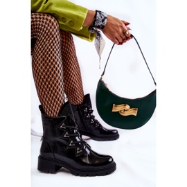 S.Barski Lakierowane Ocieplane Botki Z Dżetami Czarne Gwen 1