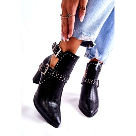 WJ2 Damskie Botki Na Słupku Z Dżetami Czarne Kelin 3