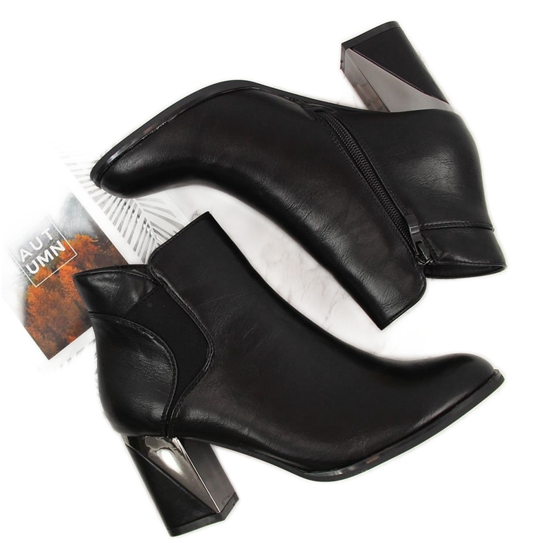 Jezzi Botki na ozdobnym słupku ocieplane czarne 2