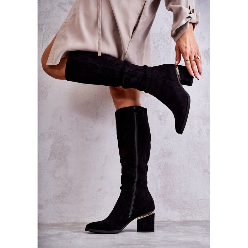 PS1 Zamszowe Klasyczne Kozaki Na Suwak Czarne Leyette 2