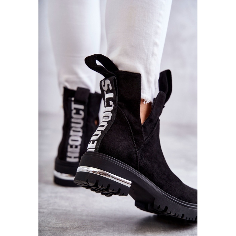 PS1 Zamszowe Botki Z Wycięciami Czarne Elvera 2