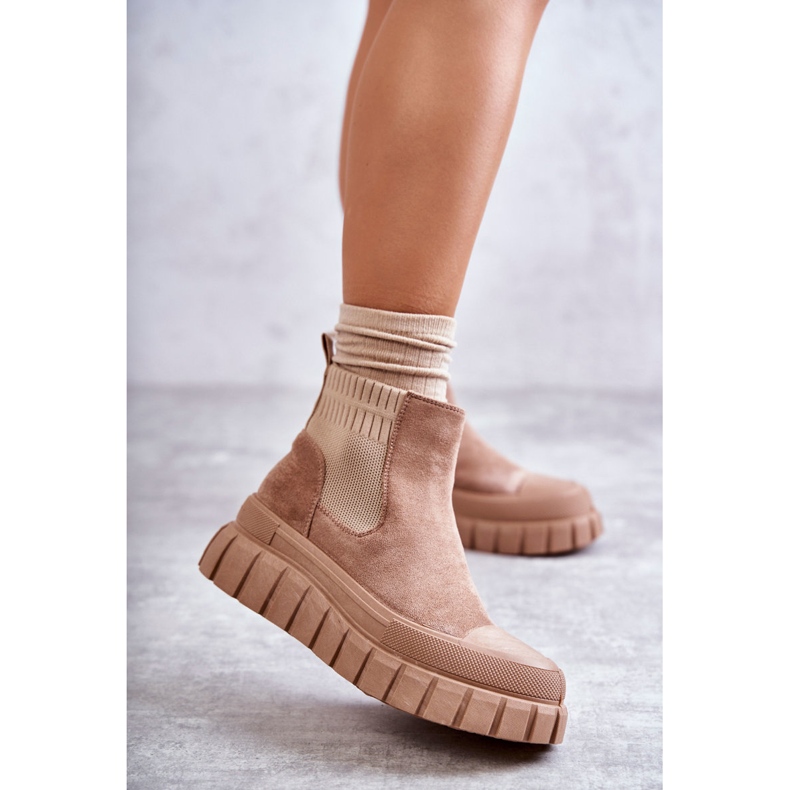 FB2 Modne Wsuwane Botki Na Platformie Ciemnobeżowe Jenna beżowy 1