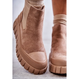 FB2 Modne Wsuwane Botki Na Platformie Ciemnobeżowe Jenna beżowy 2